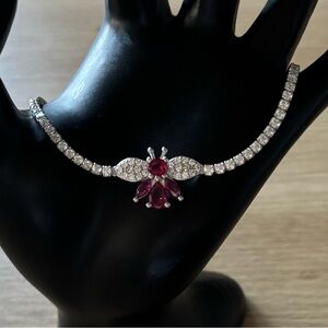 Ruby CZ Bumble Bee Sterling Silver Tennis Bracelet
